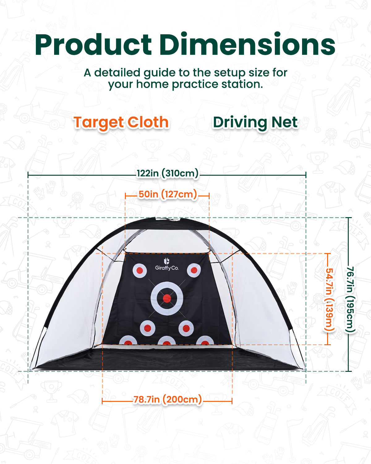 Golf Practice Net with Dual-Turf Mat