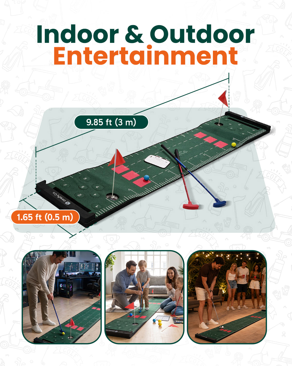 Golf Putting Mat Game Set – 10ft