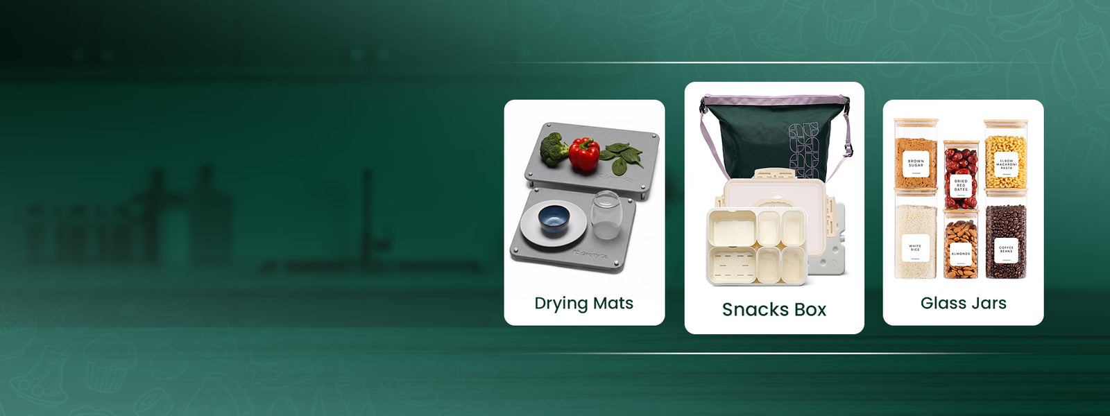Jars, mats & boxes to match.