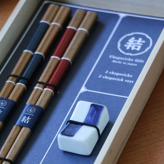 Ichimatsu Checkered Chopstick with Chopstick Rest Gift Set