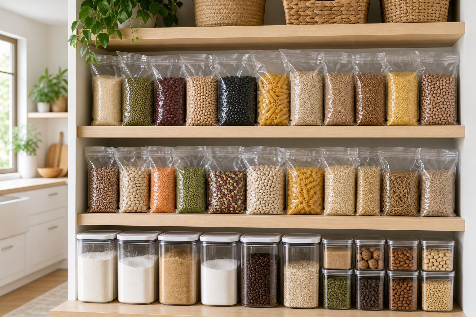 How to Build a Pantry System Using Vacuum Bags for Backstock and Canisters for Daily Use