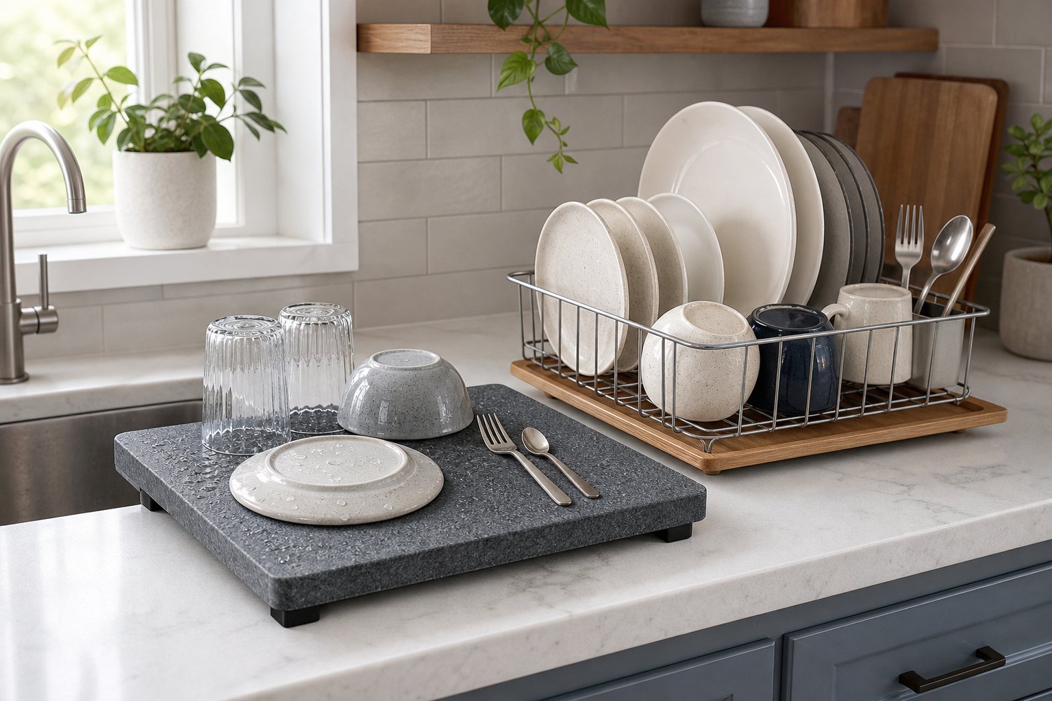 Stone Drying Mat vs Dish Rack: Which Is Better for a Small Kitchen Counter?