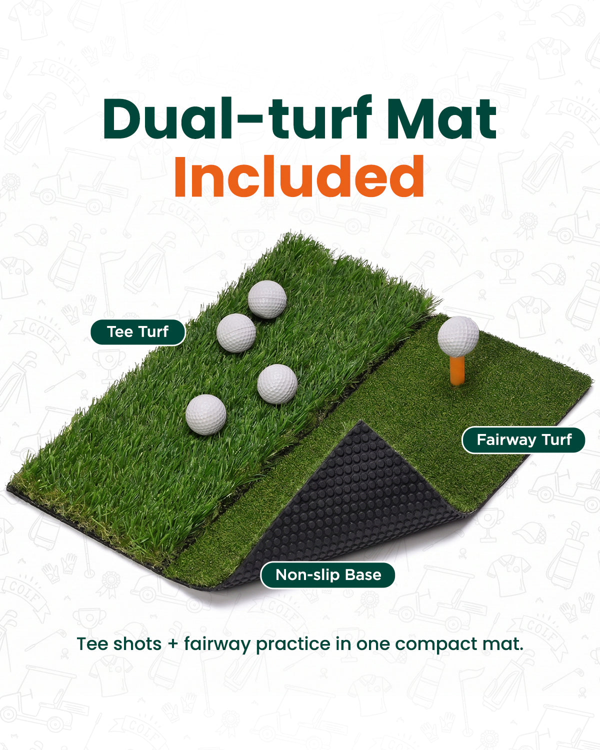 Golf Practice Net with Dual-Turf Mat