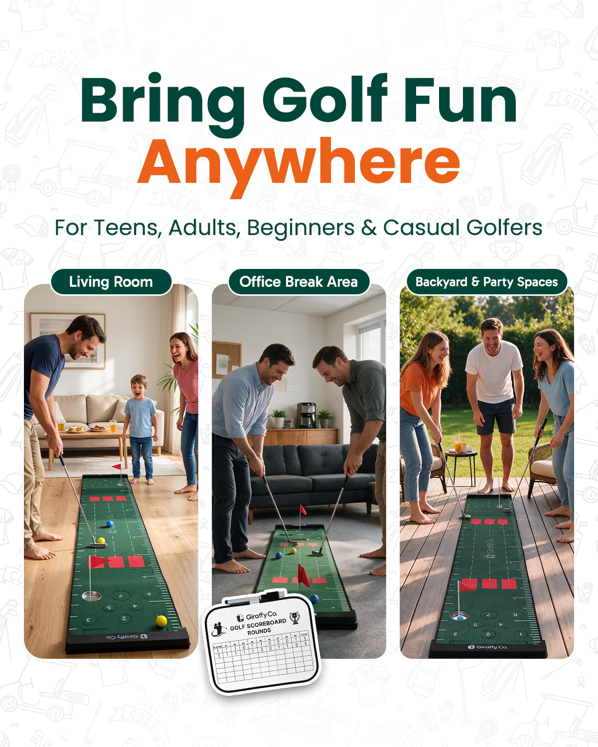 Golf Putting Mat Game Set – 10ft