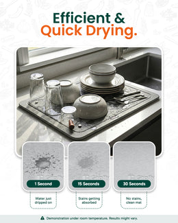 Quick drying stone mat for dishes, cups, and kitchen tools