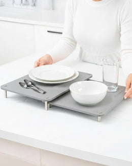 Two piece stone drying mat set for compact kitchen counters
