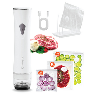 Vacuum Sealer Machine Set + 10 Reusable Vacuum Bags + Foldable Drying Rack | Giraffy Co.