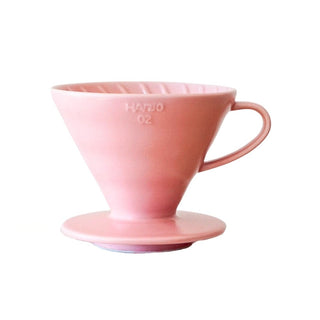 HARIO V60-02 Ceramic Dripper in pink porcelain with ergonomic handle and conical shape