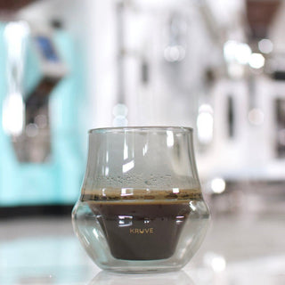 KRUVE PROPEL Espresso Glasses (75ml/2.5oz) (2-Pack) with hand-blown borosilicate glass filled with espresso
