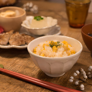 Kohyo Kaneko Rinka 11cm Rice Bowl Mino Ware - White