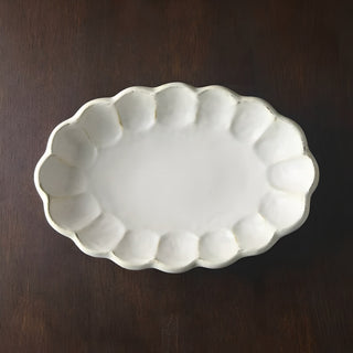 Kohyo Kaneko Rinka 28cm Oval Bowl Mino Ware - White