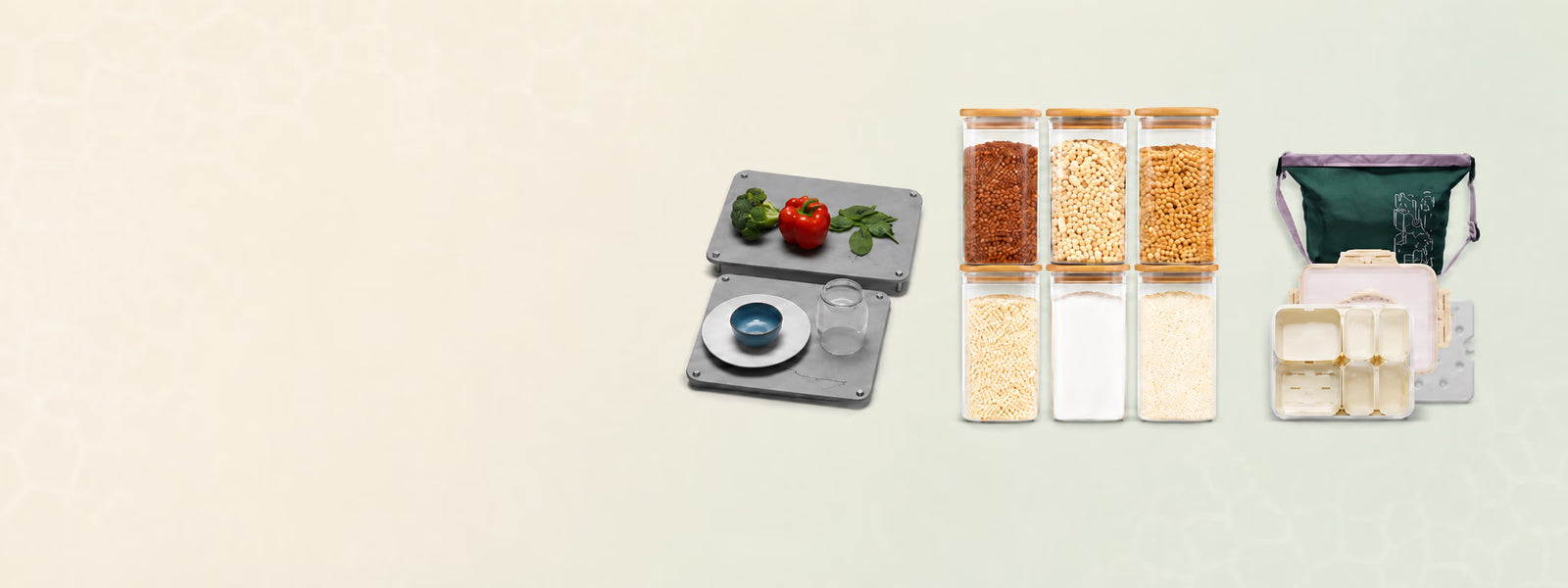 Jars, mats & boxes to match.