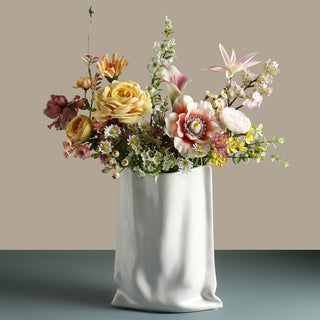 Crinkled Paper Bag Vase - White