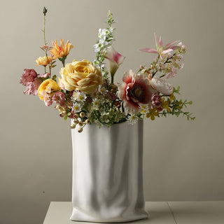 Crinkled Paper Bag Vase - White