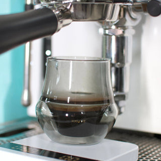KRUVE PROPEL Espresso Glasses (75ml/2.5oz) (2-Pack) with double-walled borosilicate glass filled with espresso