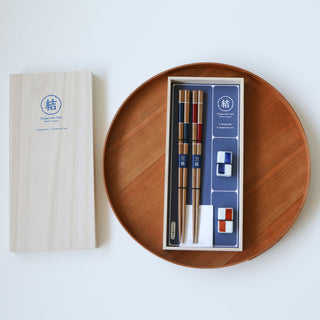 Ichimatsu Checkered Chopstick with Chopstick Rest Gift Set