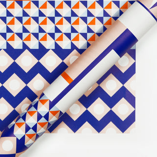 Paperplay Gift Wrapping Paper - Orange and Blue Contrast Color Geometric Splicing