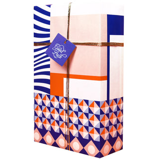 Paperplay Gift Wrapping Paper - Orange and Blue Contrast Color Geometric Splicing