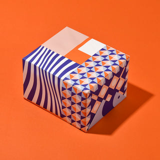 Paperplay Gift Wrapping Paper - Orange and Blue Contrast Color Geometric Splicing